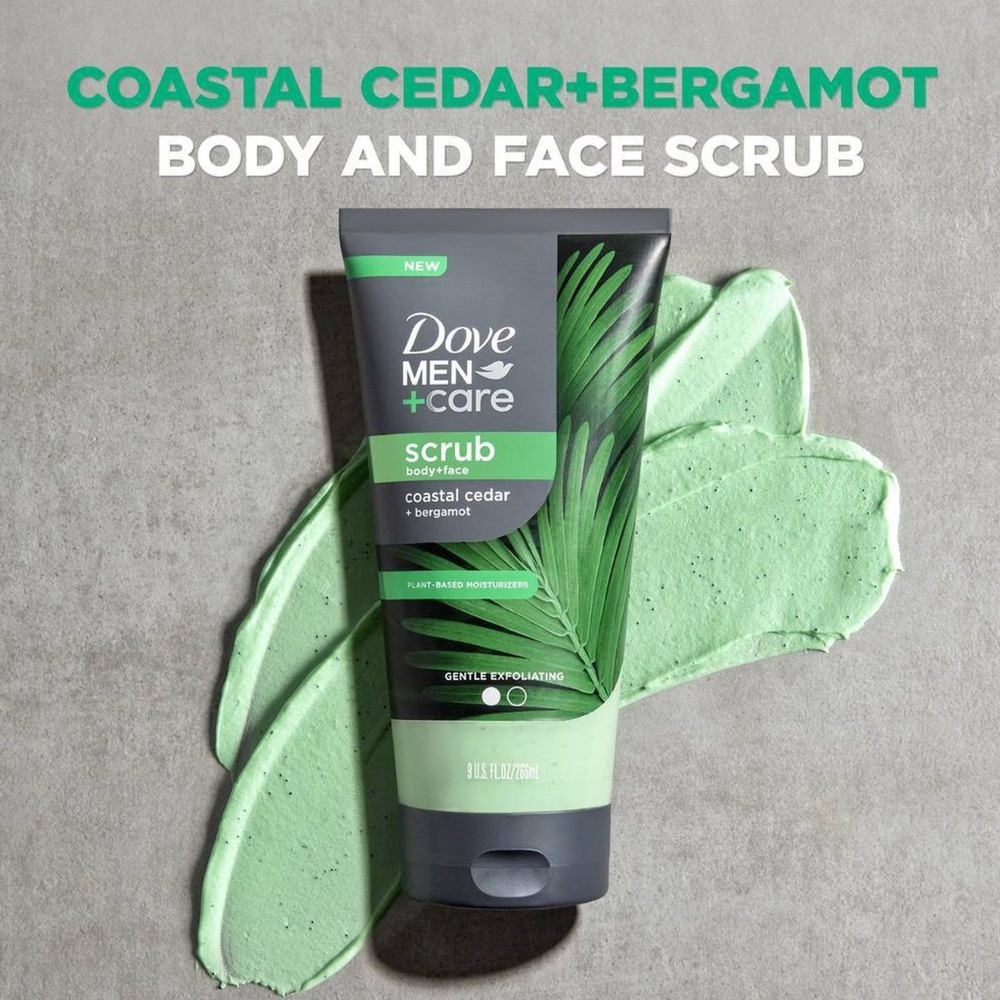 Dove Men+Care Body&Face Scrub Plant-Based Moisturizers Coastal Cedar&Bergamot